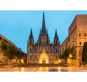 Tapisserie barcelone nuit de la cathédrale gothique - TenStickers