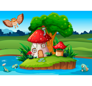 Tapisserie chambre enfant maison champignon enchantée - TenStickers