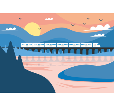 Tapisserie villes et pays train sur le pont - TenStickers