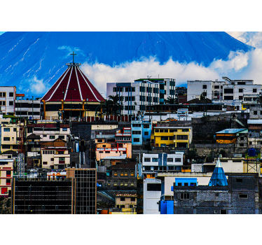 Tapisserie villes et pays paysage urbain avec volcan - TenStickers