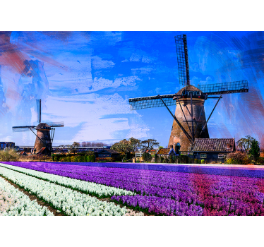 Tapisserie villes et pays champs de tulipes et moulins - TenStickers