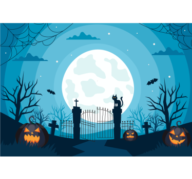 Tapisserie halloween scène de cimetière hanté - TenStickers