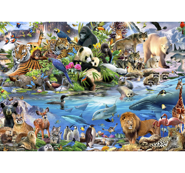 Tapisserie chambre enfant scène de safari animalier - TenStickers
