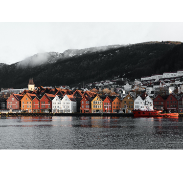 Tapisserie villes et pays maisons au bord de l'eau à bergen - TenStickers