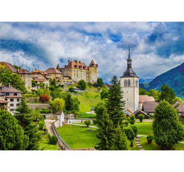 Tapisserie villes et pays paysage de château charmant - TenStickers