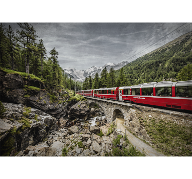 Tapisserie villes et pays voyage en train montagneux - TenStickers