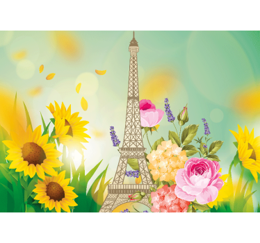 Tapisserie paris tour eiffel en fleurs - TenStickers