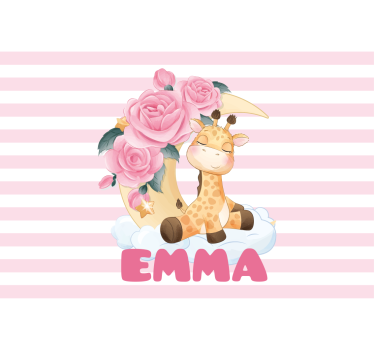 Tapisserie chambre enfant girafe avec roses - TenStickers