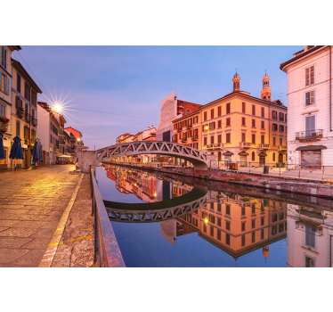Tapisserie villes et pays milan reflet du canal - TenStickers