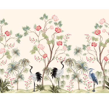 Papier peint panoramique oiseaux et arbres exotiques - TenStickers