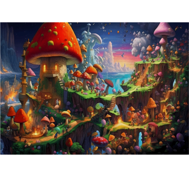 Tapisserie murale chambre ado monde des champignons - TenStickers