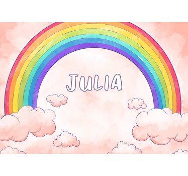 Tapisserie murale enfant arc-en-ciel nuageux personnalisable - TenStickers