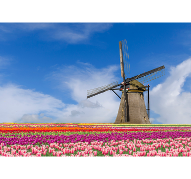 Tapisserie amsterdam moulin à vent champ de tulipes - TenStickers