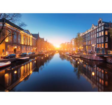 Tapisserie amsterdam crépuscule sur canal - TenStickers