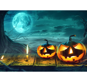 Tapisserie halloween visages de citrouilles radieuses - TenStickers