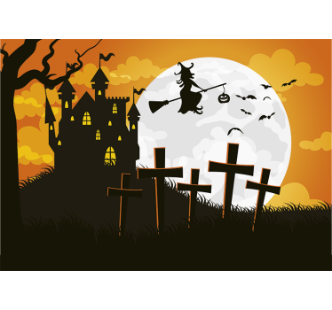 Tapisserie halloween silhouette de sorcière volante - TenStickers