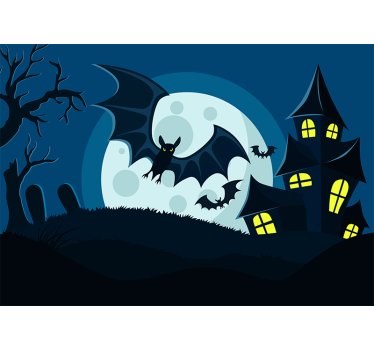 Tapisserie halloween scène de maison hantée - TenStickers