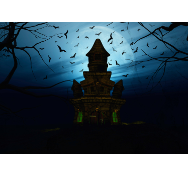 Tapisserie halloween silhouette de château hanté - TenStickers