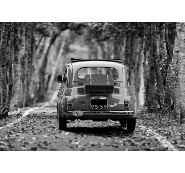 Tapisserie ancienne Fiat 500 en noir et blanc - TenStickers