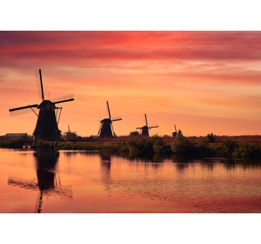 Tapisserie villes et pays Éoliennes au coucher du soleil - TenStickers