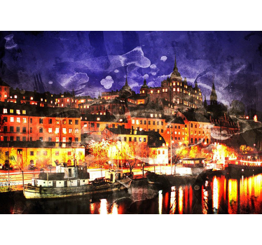 Tapisserie villes et pays nuit animée de la ville - TenStickers