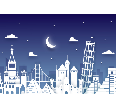 Tapisserie villes et pays silhouette de monuments célèbres - TenStickers