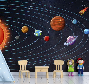 Tapisserie murale enfants style système solaire - TenStickers