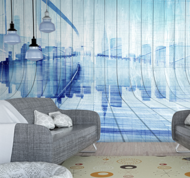 Papier peint effet bois city skyline city - TenStickers