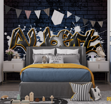 Tapisserie murale chambre ado graffiti briques personnalisable - TenStickers