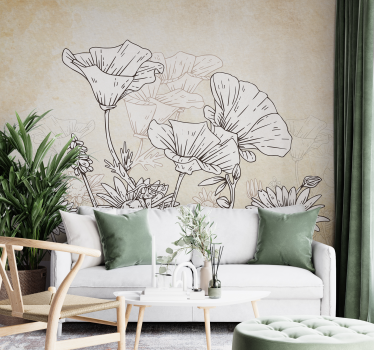 Tapisserie murale coquelicots prairie vintage - TenStickers