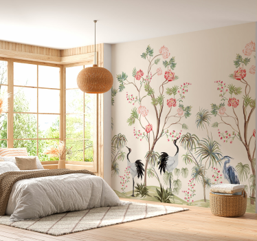 Papier peint panoramique oiseaux et arbres exotiques - TenStickers