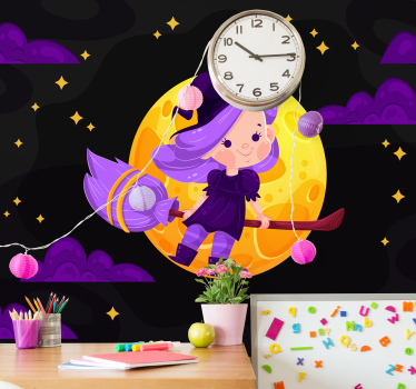 Tapisserie chambre ado balai de sorcière mignon - TenStickers