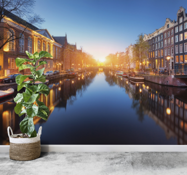 Tapisserie amsterdam crépuscule sur canal - TenStickers
