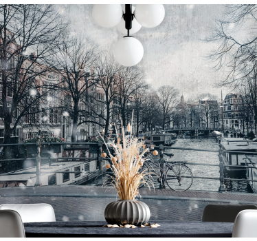 Tapisserie amsterdam scène de reflet sur canal - TenStickers