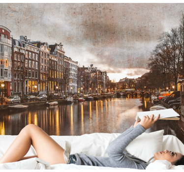 Tapisserie amsterdam vue sur le canal d'amsterdam - TenStickers