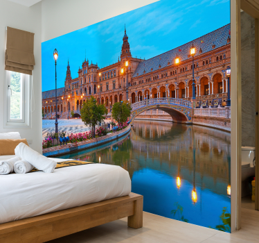 Tapisserie autres villes et de pays place espagnole de nuit - TenStickers
