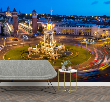 Tapisserie barcelone vue nocturne de barcelone - TenStickers