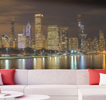 Tapisserie berlin nuit de la skyline de chicago - TenStickers