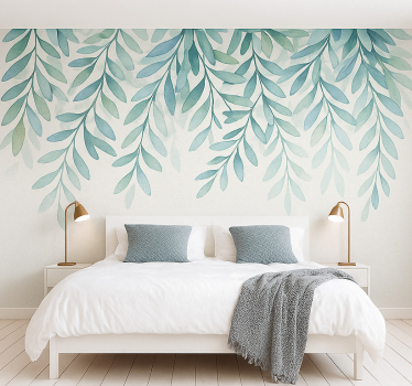 Tapisserie chambre ado feuilles élégantes à l'aquarelle - TenStickers