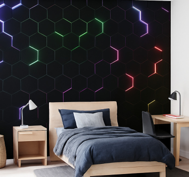 Tapisserie chambre ado hexagones néon 3d - TenStickers