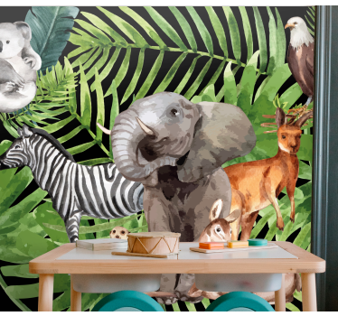 Tapisserie chambre enfant Éléphant et amis - TenStickers