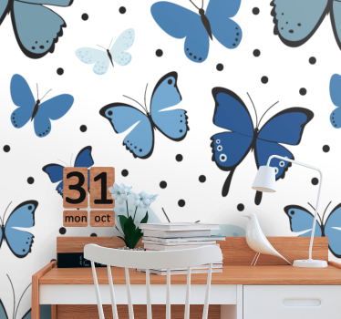 Tapisserie chambre enfant motif papillon bleu - TenStickers