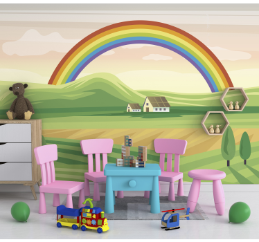 Tapisserie chambre enfant paysage arc-en-ciel - TenStickers