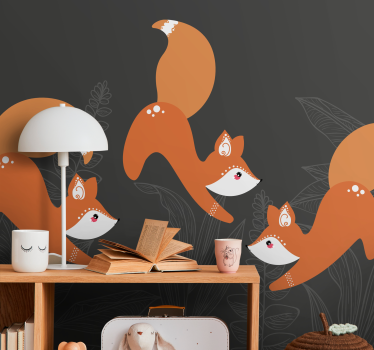 Tapisserie chambre enfant renards joyeux en jeu - TenStickers