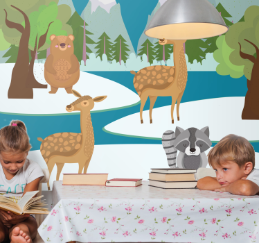 Tapisserie chambre enfant scène d'animaux dessinée - TenStickers