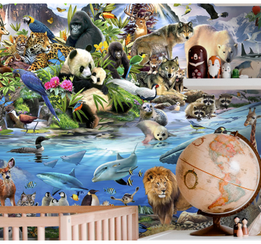 Tapisserie chambre enfant scène de safari animalier - TenStickers
