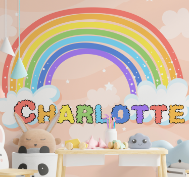 Tapisserie chambre enfant thème arc-en-ciel personnalisé - TenStickers