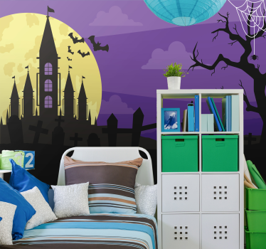 Tapisserie halloween château hanté - TenStickers