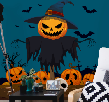 Tapisserie halloween épouvantable épouvantail citrouille - TenStickers