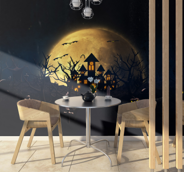 Tapisserie halloween manoir effrayant au clair de lune - TenStickers